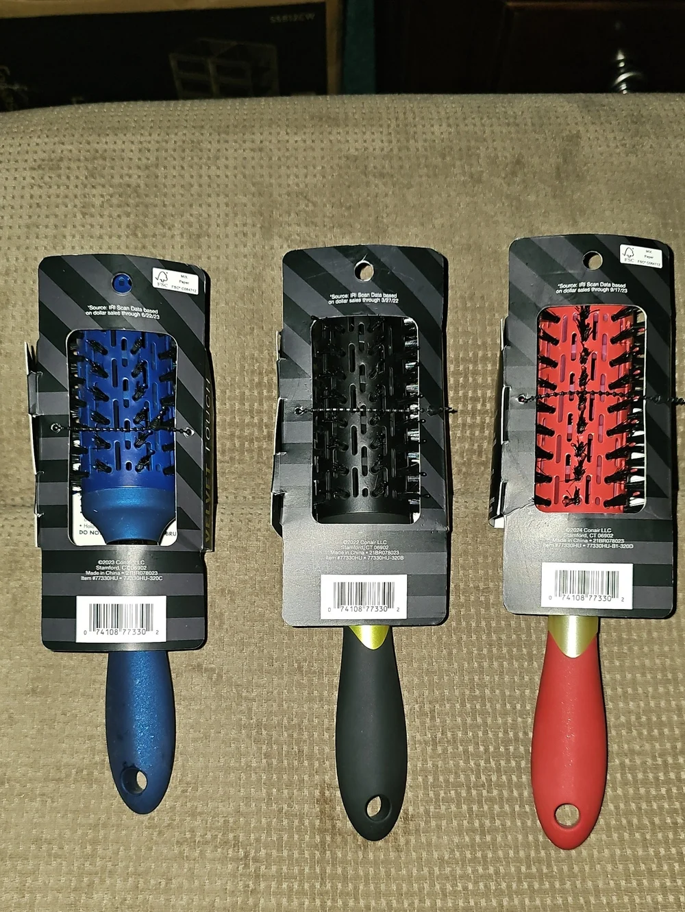 Conair Bundle Of Velvet Touch Hairbrushes (3). New In Packaging.